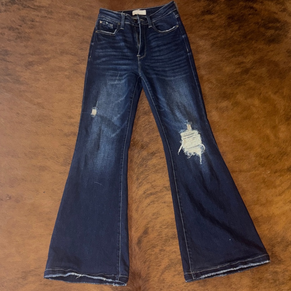 Dark Petra 153 Blue Distressed Wide Leg Jeans size 3/25